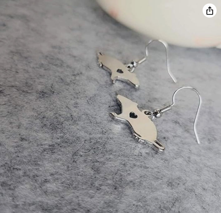 Silver Heart Rat Earring Love Mouse Necklace Pendant Jewelry Womens Girls Teen Birthday Gift 18in.