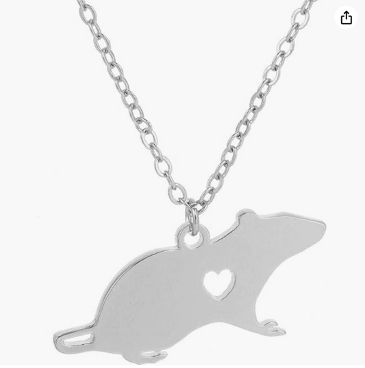 Silver Heart Rat Earring Love Mouse Necklace Pendant Jewelry Womens Girls Teen Birthday Gift 18in.