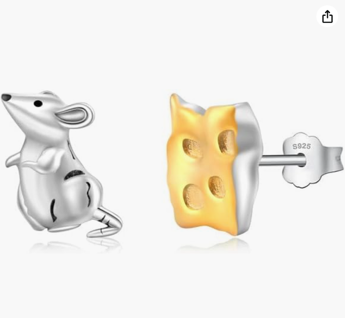 Cute Mouse Cheese Earring Rat Jewelry Womens Girls Teen Birthday Gift 925 Sterling Silver