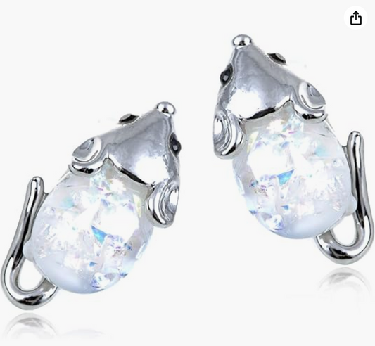 Cute Opal Mouse Earring Silver Rat Jewelry Womens Girls Teen Birthday Gift