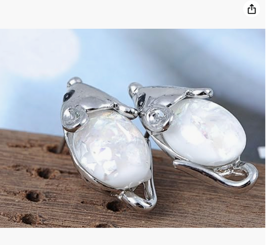 Cute Opal Mouse Earring Silver Rat Jewelry Womens Girls Teen Birthday Gift