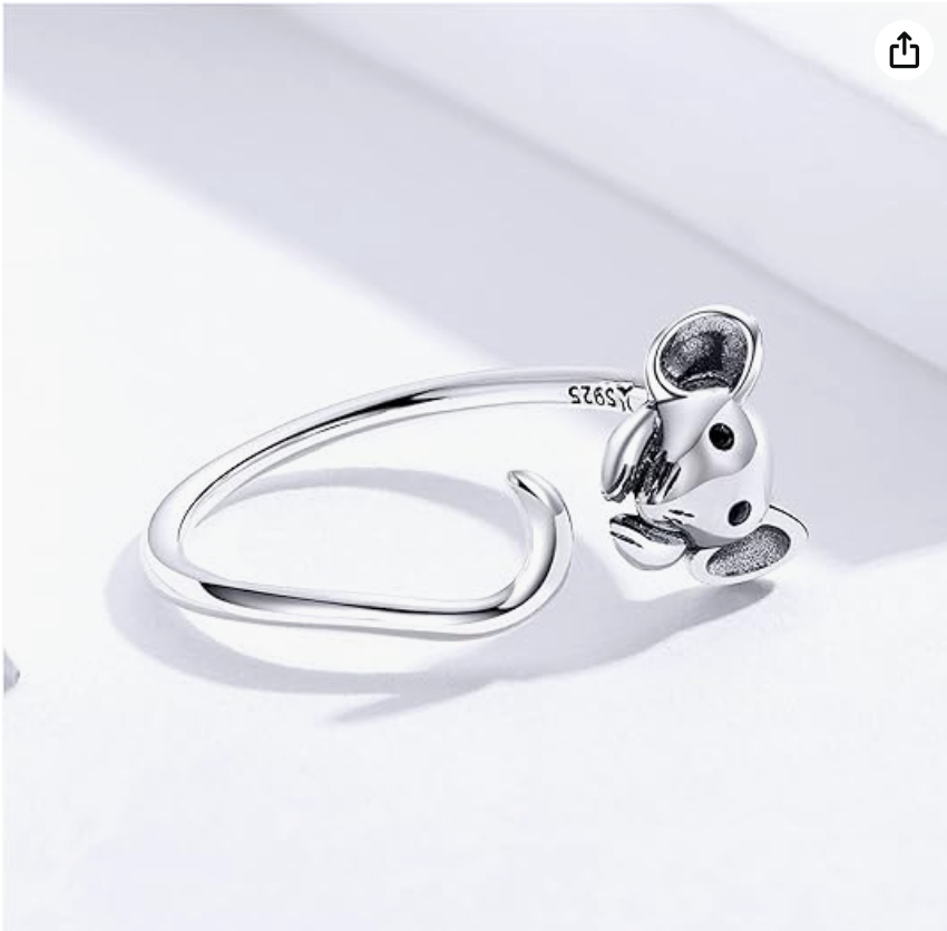 Cute Adjustable Mouse Face Ring Rat Ring Mouse Jewelry Womens Girls Teen Birthday Gift 925 Sterling Silver