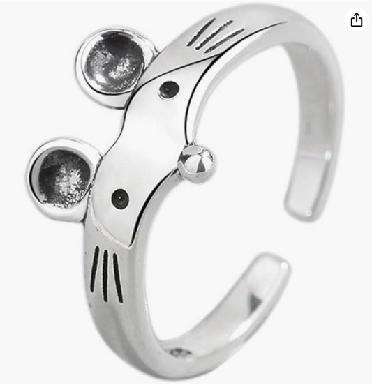 Adjustable Cute Silver Mouse Ring Rat Ring Mouse Jewelry Womens Girls Teen Birthday Gift