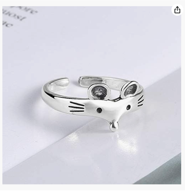 Adjustable Cute Silver Mouse Ring Rat Ring Mouse Jewelry Womens Girls Teen Birthday Gift