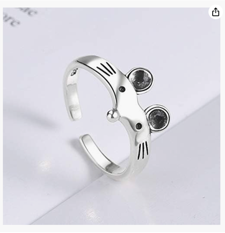 Adjustable Cute Silver Mouse Ring Rat Ring Mouse Jewelry Womens Girls Teen Birthday Gift