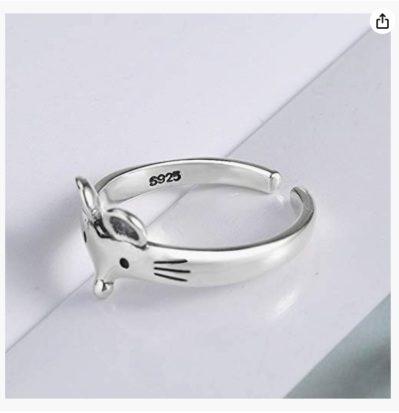 Adjustable Cute Silver Mouse Ring Rat Ring Mouse Jewelry Womens Girls Teen Birthday Gift