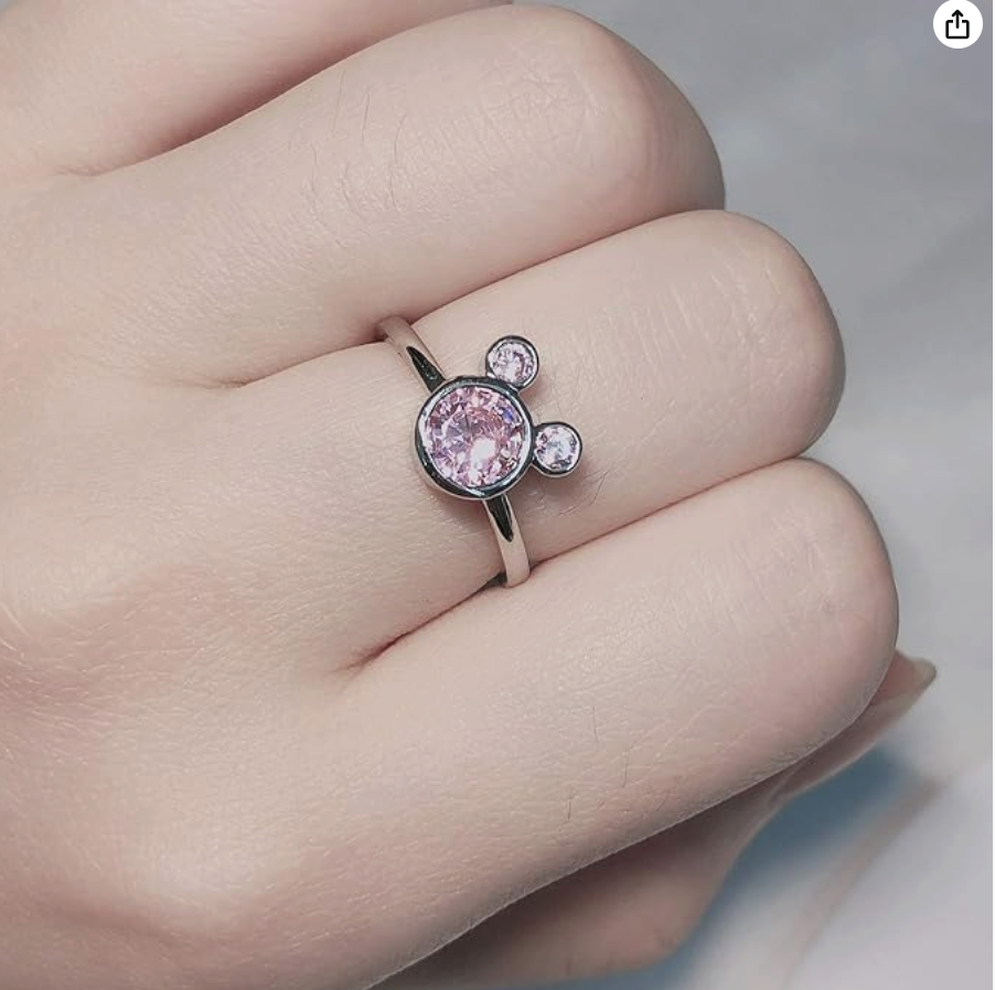 Pink Diamond Mouse Ring Gold Rat Ring Mouse Jewelry Friendship Band Womens Girls Teen Birthday Gift 925 Sterling Silver