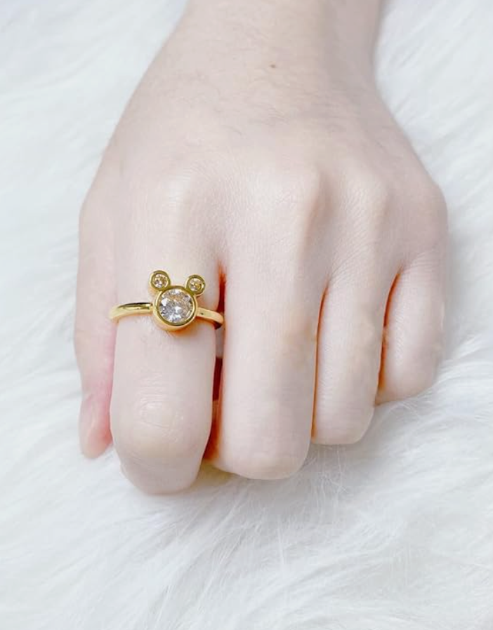 Pink Diamond Mouse Ring Gold Rat Ring Mouse Jewelry Friendship Band Womens Girls Teen Birthday Gift 925 Sterling Silver