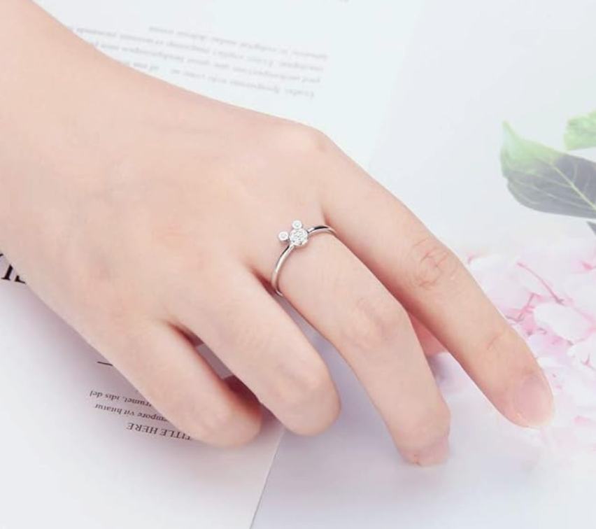 925 Sterling Silver Small Diamond Mouse Ring Dainty Rat Ring Mouse Jewelry Friendship Band Womens Girls Teen Birthday Gift