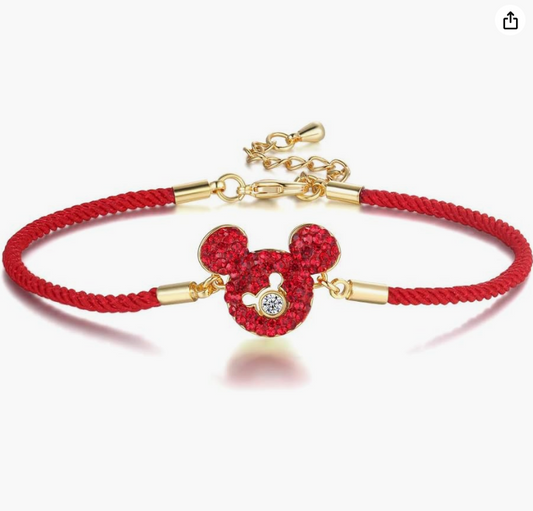 Lucky Red Mouse Bracelet Crystal Diamond Rat Jewelry Girls Teen Birthday Gift Mouse Red Cord Bracelet Adjustable