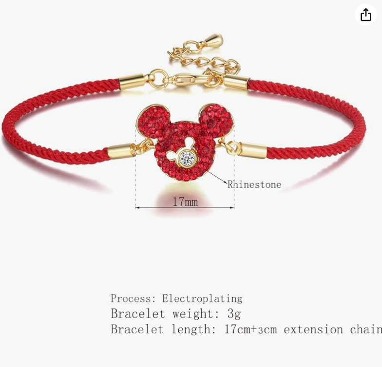 Lucky Red Mouse Bracelet Crystal Diamond Rat Jewelry Girls Teen Birthday Gift Mouse Red Cord Bracelet Adjustable