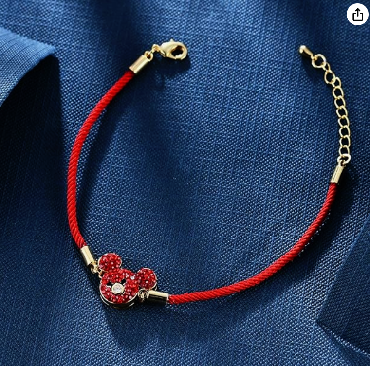 Lucky Red Mouse Bracelet Crystal Diamond Rat Jewelry Girls Teen Birthday Gift Mouse Red Cord Bracelet Adjustable