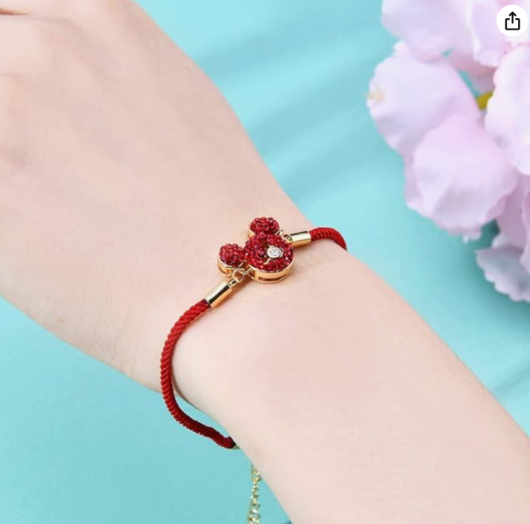 Lucky Red Mouse Bracelet Crystal Diamond Rat Jewelry Girls Teen Birthday Gift Mouse Red Cord Bracelet Adjustable