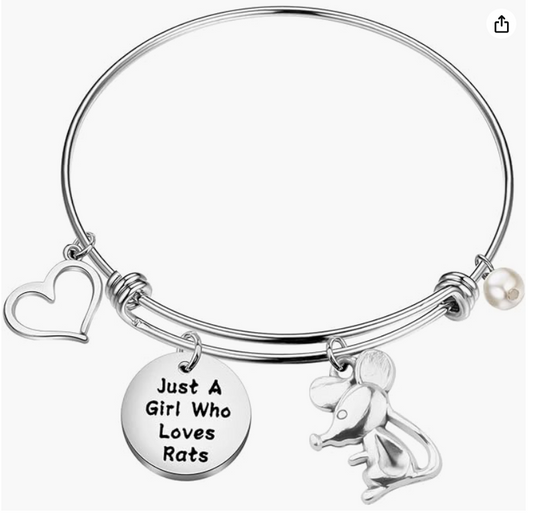 Funny Mouse Bangle Bracelet Love Heart Rat Jewelry Girls Teen Birthday Gift Stainless Steel Adjustable