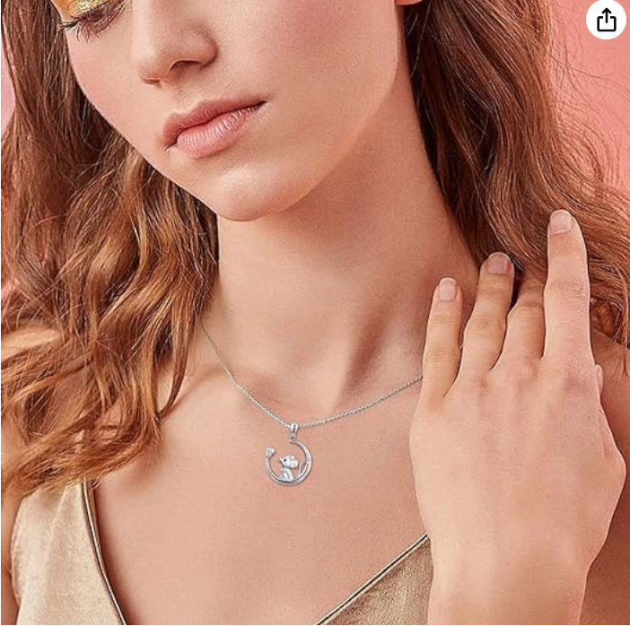 Mouse Cheese Moon Necklace Diamond Rat Pendant Mouse Chain Rat Jewelry Girls Teen Birthday Gift 925 Sterling Silver 18in.