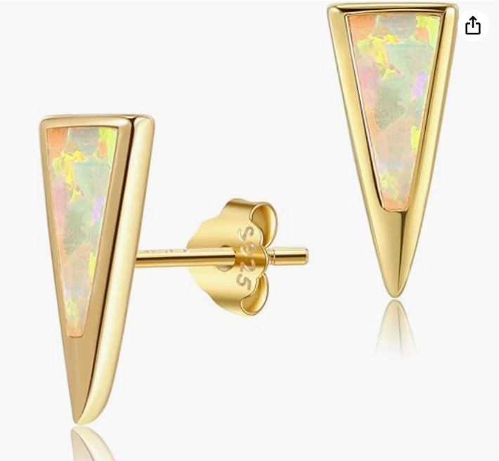 Cute Gold Opal Triangle Earrings Triangle Stud Point Jewelry Pyramid Earrings Womens Girls Teen Birthday Gift 925 Sterling Silver