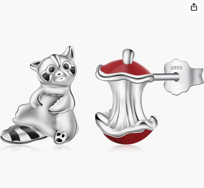 Raccoon Apple Earring Raccoon Jewelry Womens Girls Teen Birthday Gift 925 Sterling Silver