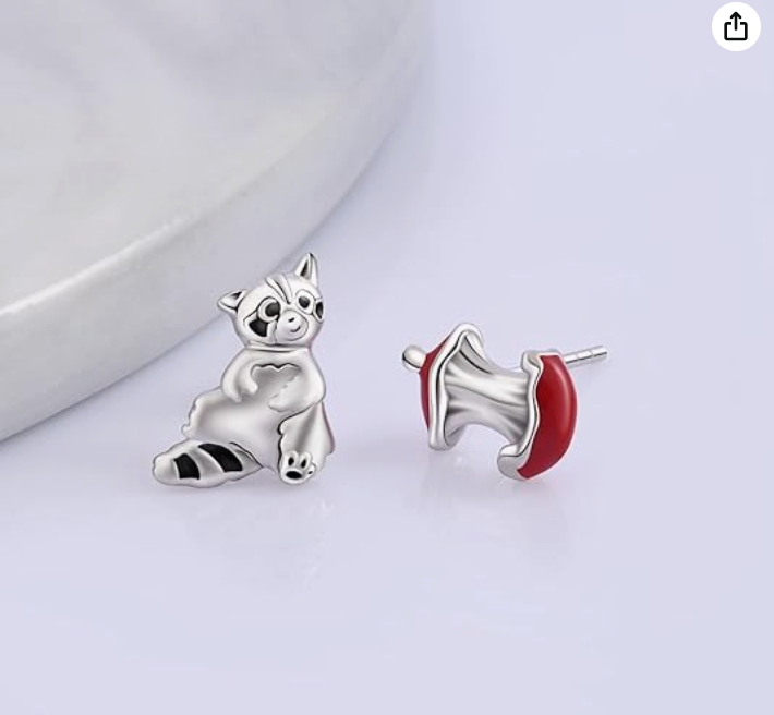 Raccoon Apple Earring Raccoon Jewelry Womens Girls Teen Birthday Gift 925 Sterling Silver