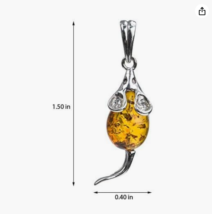 Brown Amber Mouse Necklace Pendant Rat Jewelry Mouse Chain Womens Girls Teen Birthday Gift 925 Sterling Silver