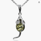 Green Amber Mouse Necklace Pendant Rat Jewelry Mouse Chain Womens Girls Teen Birthday Gift 925 Sterling Silver