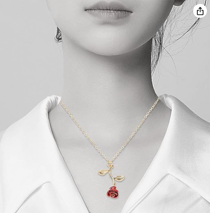 Red Rose Pendant Flower Necklace Rose Jewelry Gold Chain Womens Girls Teen Birthday Gift