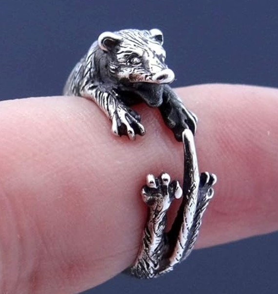 Adjustable Possum Ring Rat Ring Mouse Jewelry Womens Girls Teen Birthday Gift 925 Sterling Silver