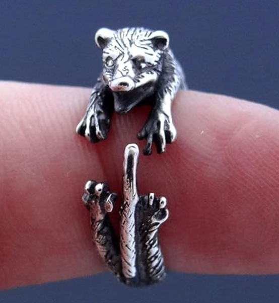 Adjustable Possum Ring Rat Ring Mouse Jewelry Womens Girls Teen Birthday Gift 925 Sterling Silver