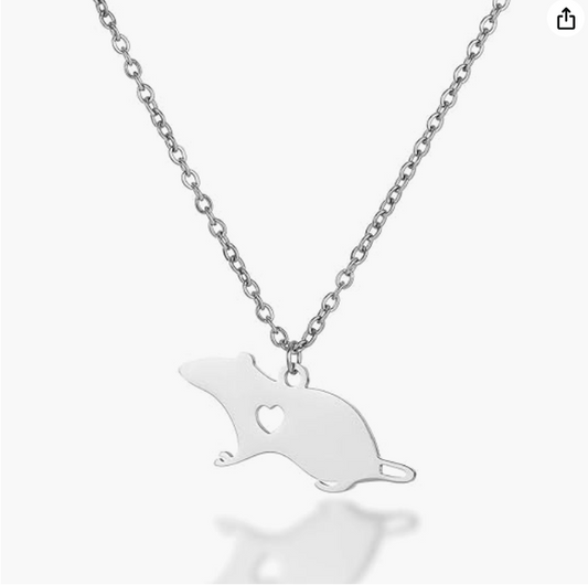 Mouse Heart Love Necklace Rat Pendant Mouse Chain Rat Jewelry Girls Teen Birthday Gift Stainless Steel 18in.