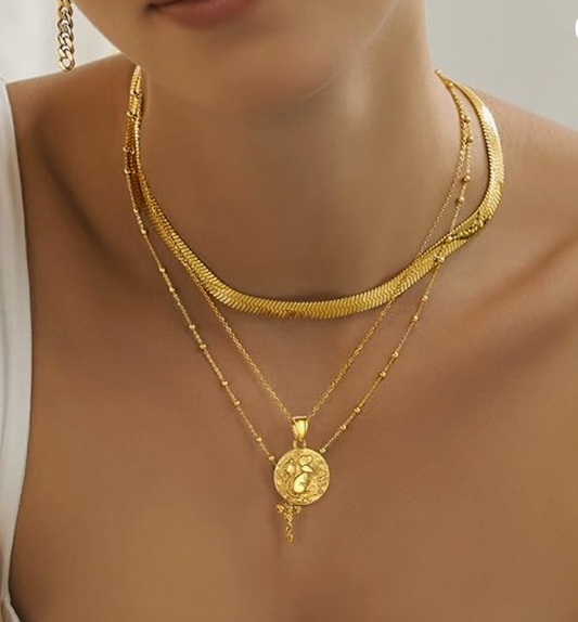 Chinese Zodiac Gold Mouse Coin Necklace Rat Medallion Pendant Mouse Chain Rat Jewelry Girls Teen Birthday Gift Stainless Steel 18in.