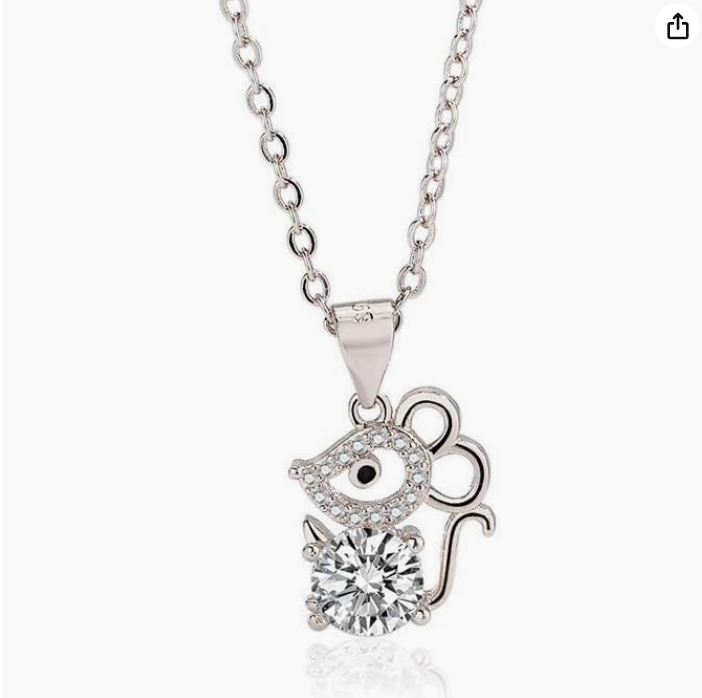 Silver Mouse Necklace Rat Pendant Diamond Mouse Chain Rat Jewelry Girls Teen Birthday Gift 18in.