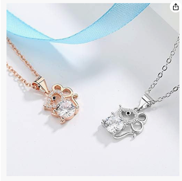 Silver Mouse Necklace Rat Pendant Diamond Mouse Chain Rat Jewelry Girls Teen Birthday Gift 18in.