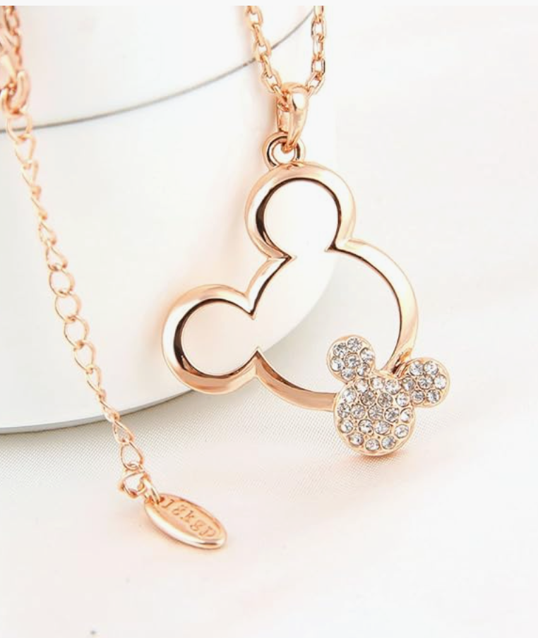 Rose Gold 925 Sterling Silver Mouse Ears Necklace Mouse Diamond Pendant Mouse Chain Rat Jewelry Men Girls Teen Birthday Gift 18in.