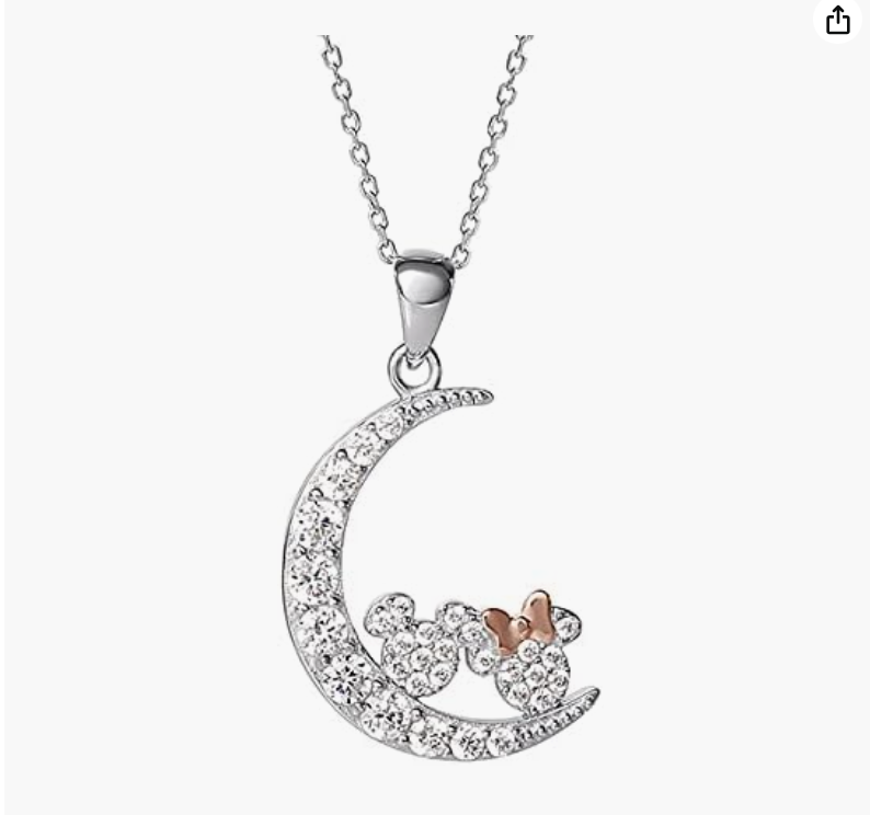 Mouse Moon Diamond Necklace Mouse Bow Pendant Mouse Chain Rat Jewelry Girls Teen Birthday Gift 925 Sterling Silver 18in.