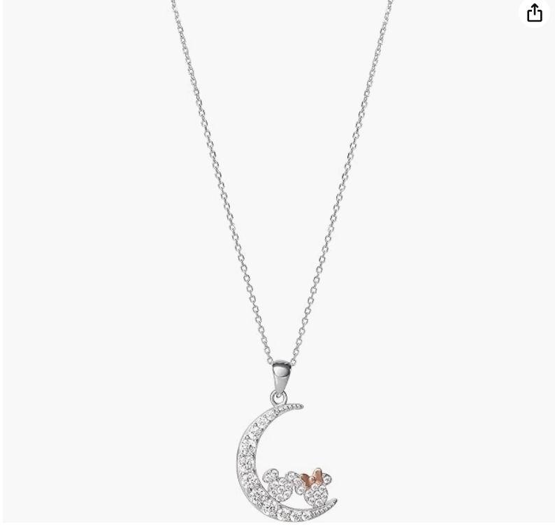 Mouse Moon Diamond Necklace Mouse Bow Pendant Mouse Chain Rat Jewelry Girls Teen Birthday Gift 925 Sterling Silver 18in.