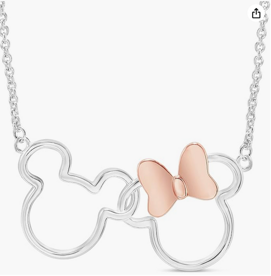 Interlocking Mouse Ears Set Necklace Heart Love Mouse Bow Pendant Mouse Chain Rat Jewelry Girls Teen Birthday Gift Rose Gold Silver Stainless Steel 18in.
