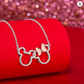 Interlocking Mouse Ears Set Necklace Heart Love Mouse Bow Pendant Mouse Chain Rat Jewelry Girls Teen Birthday Gift Rose Gold Silver Stainless Steel 18in.