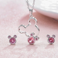 Pink Diamond Mouse Earrings Necklace Set Mouse Bow Pendant Mouse Ear Chain Rat Jewelry Girls Teen Birthday Gift Silver Stainless Steel 18in.
