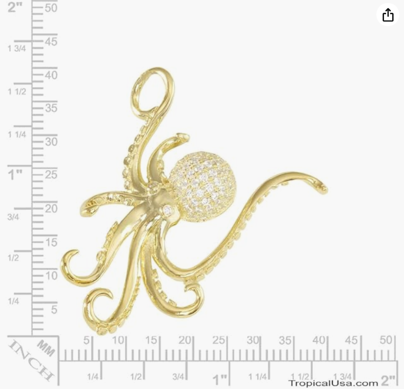 Gold Octopus Necklace Octopus Diamond Pendant Chain Tako Jewelry Girls Teen Birthday Gift 925 Sterling Silver 18in.