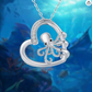 Diamond Heart Love Octopus Necklace Octopus Pendant Chain Tako Jewelry Girls Teen Birthday Gift 925 Sterling Silver 18in.