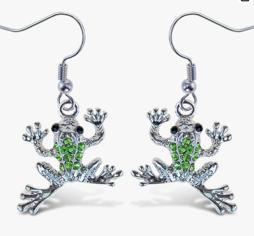 Green Diamond Frog Earring Frog Hanging Jewelry Birthday Gift