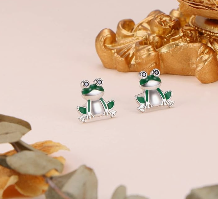 925 Sterling Silver Green Frog Earrings Frog Jewelry Cute Girls Kids Teens Womens Jewelry Birthday Gift