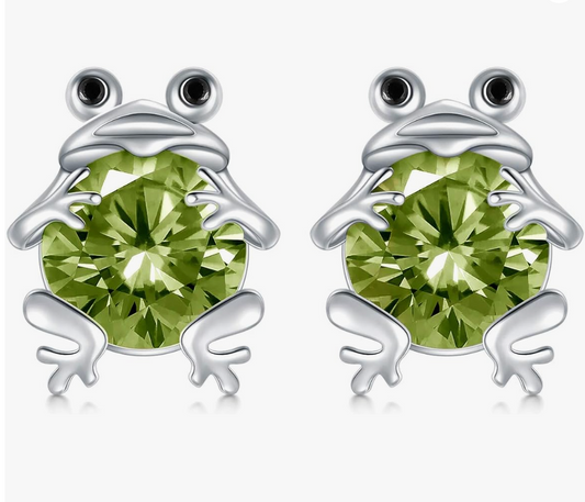 Green Peridot Frog Birthstone Earrings Frog Jewelry Emerald Womens Girls Teen Created Gemstone Diamond Birthday Gift 925 Sterling Silver