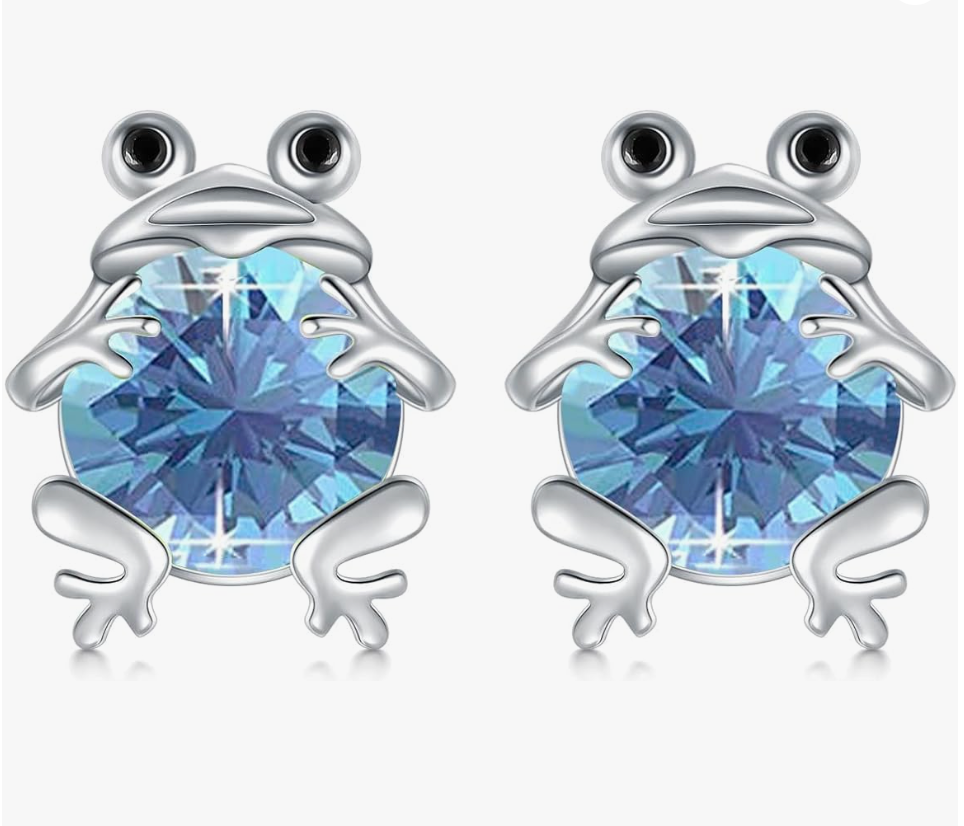 Green Peridot Frog Birthstone Earrings Frog Jewelry Emerald Womens Girls Teen Created Gemstone Diamond Birthday Gift 925 Sterling Silver