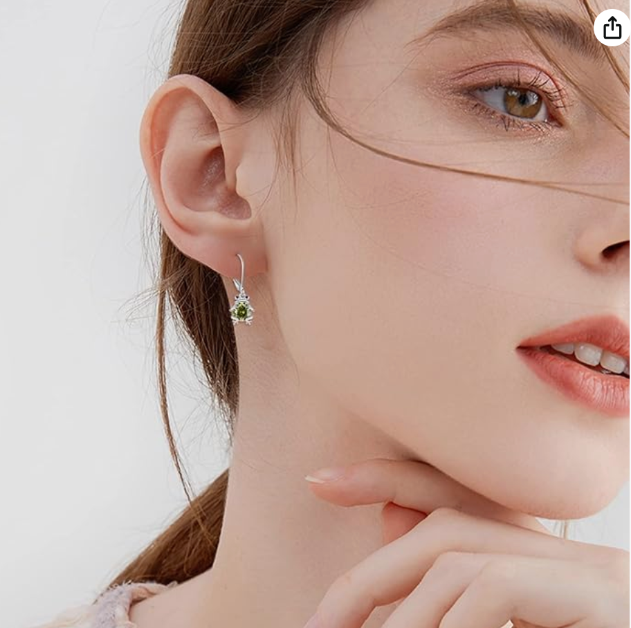 Cute Hanging Hoop Frog Birthstone Earrings Leverback Green Peridot Frog Jewelry Womens Girls Teen Created Gemstone Diamond Birthday Gift 925 Sterling Silver