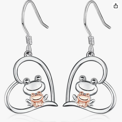 Cute Frog Family Earrings Baby Frog  Heart Love Jewelry Womens Girls Teen Birthday Gift 925 Sterling Silver Rose Gold Diamond