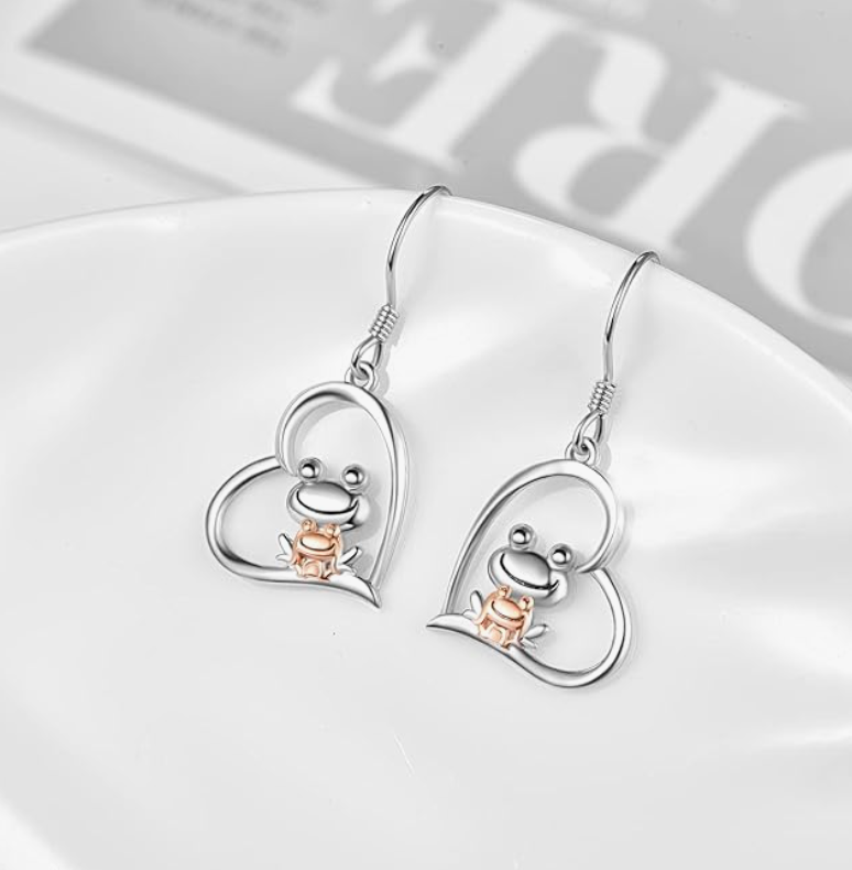 Cute Frog Family Earrings Baby Frog  Heart Love Jewelry Womens Girls Teen Birthday Gift 925 Sterling Silver Rose Gold Diamond