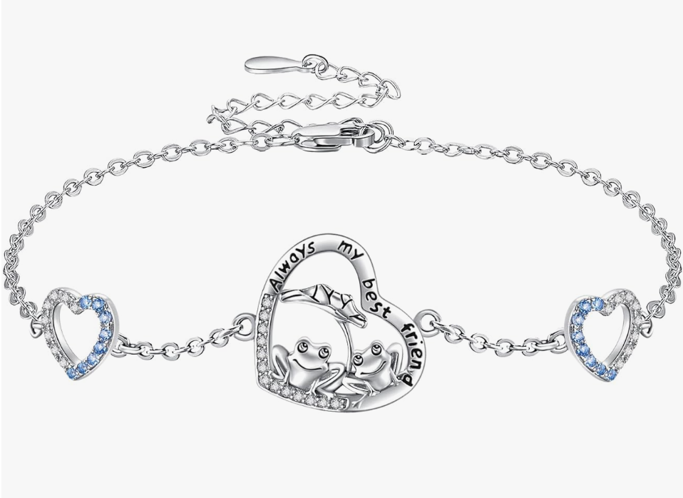 Frog Blue Heart Diamond Bracelet Chain Baby Frog Family Love Mushroom Jewelry Womens Girls Teen Birthday Gift 925 Sterling Silver