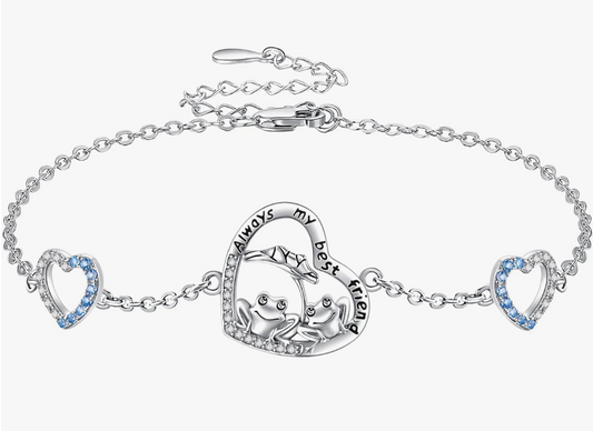 Frog Blue Heart Diamond Bracelet Chain Baby Frog Family Love Mushroom Jewelry Womens Girls Teen Birthday Gift 925 Sterling Silver
