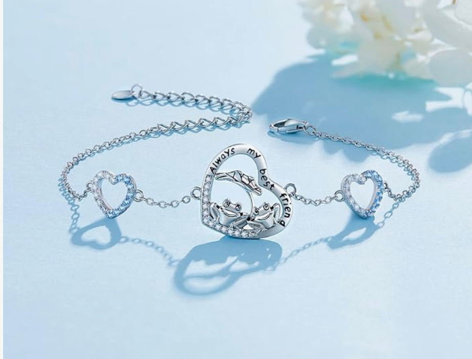 Frog Blue Heart Diamond Bracelet Chain Baby Frog Family Love Mushroom Jewelry Womens Girls Teen Birthday Gift 925 Sterling Silver