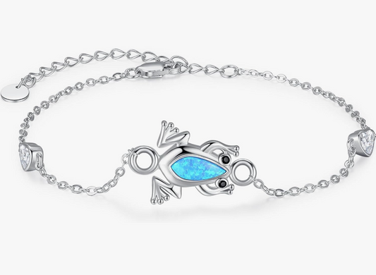 Frog Blue Opal Bracelet Chain Frog Jewelry Womens Girls Teen Birthday Gift 925 Sterling Silver